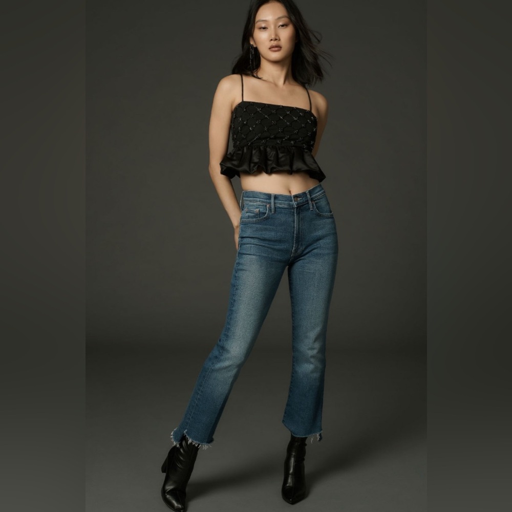 Anthropologie MOTHER The Insider Mid-Rise Crop Step Fray Jeans